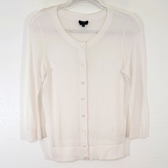 TALBOTS Lightweight Open Weave 100% Pima Cotton White Long Sleeve Sweater, MP - Picture 1 of 6